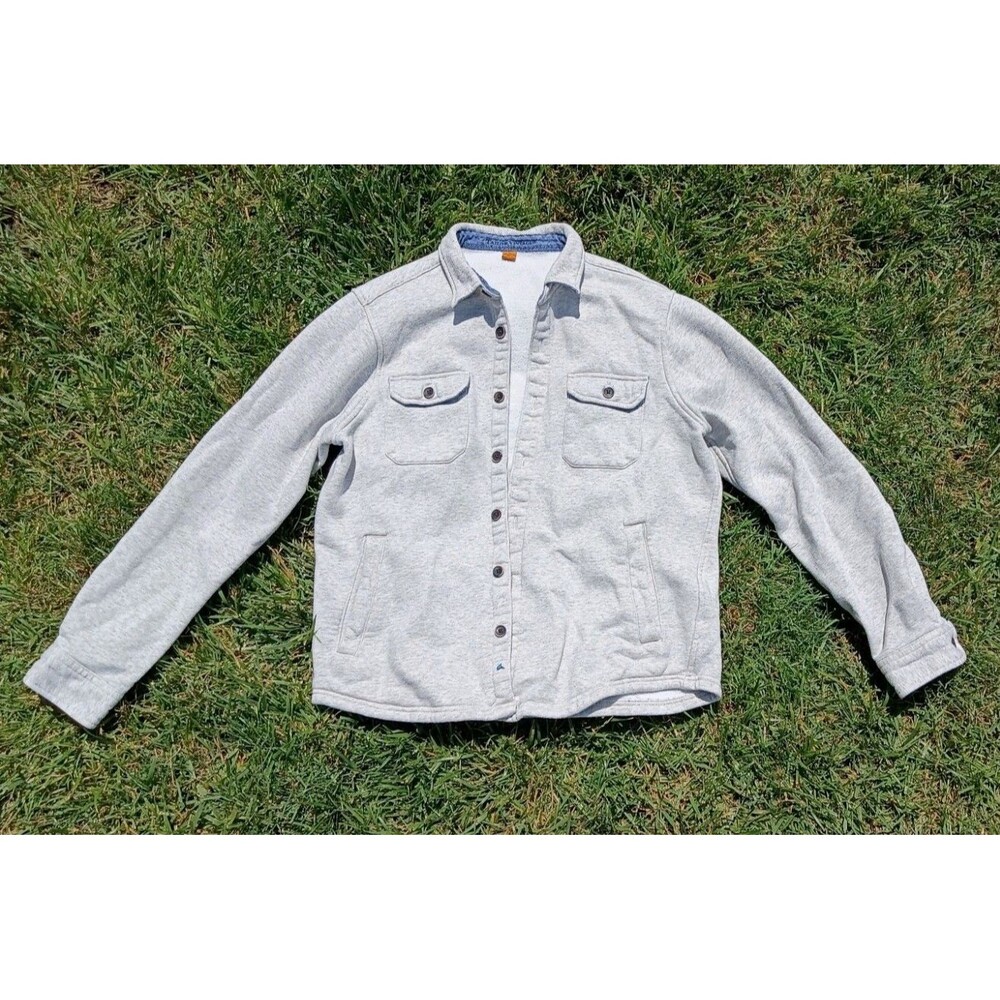 Tailor Vintage Fleece Lined Shirt Jacket Gray Heather Button Shacket Boho Beach
